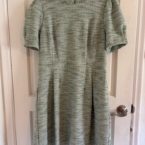 Jessica Howard Tweed Textured Short-Sleeve Midi Dress Puff Shoulder Sage Green